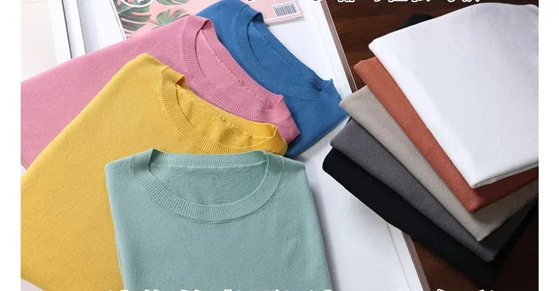 Superfine Merino Wool T Shirt Men's Knitted O-neck Breathable Thin Cashmer Short Sleeve Tee Solid Color Tops